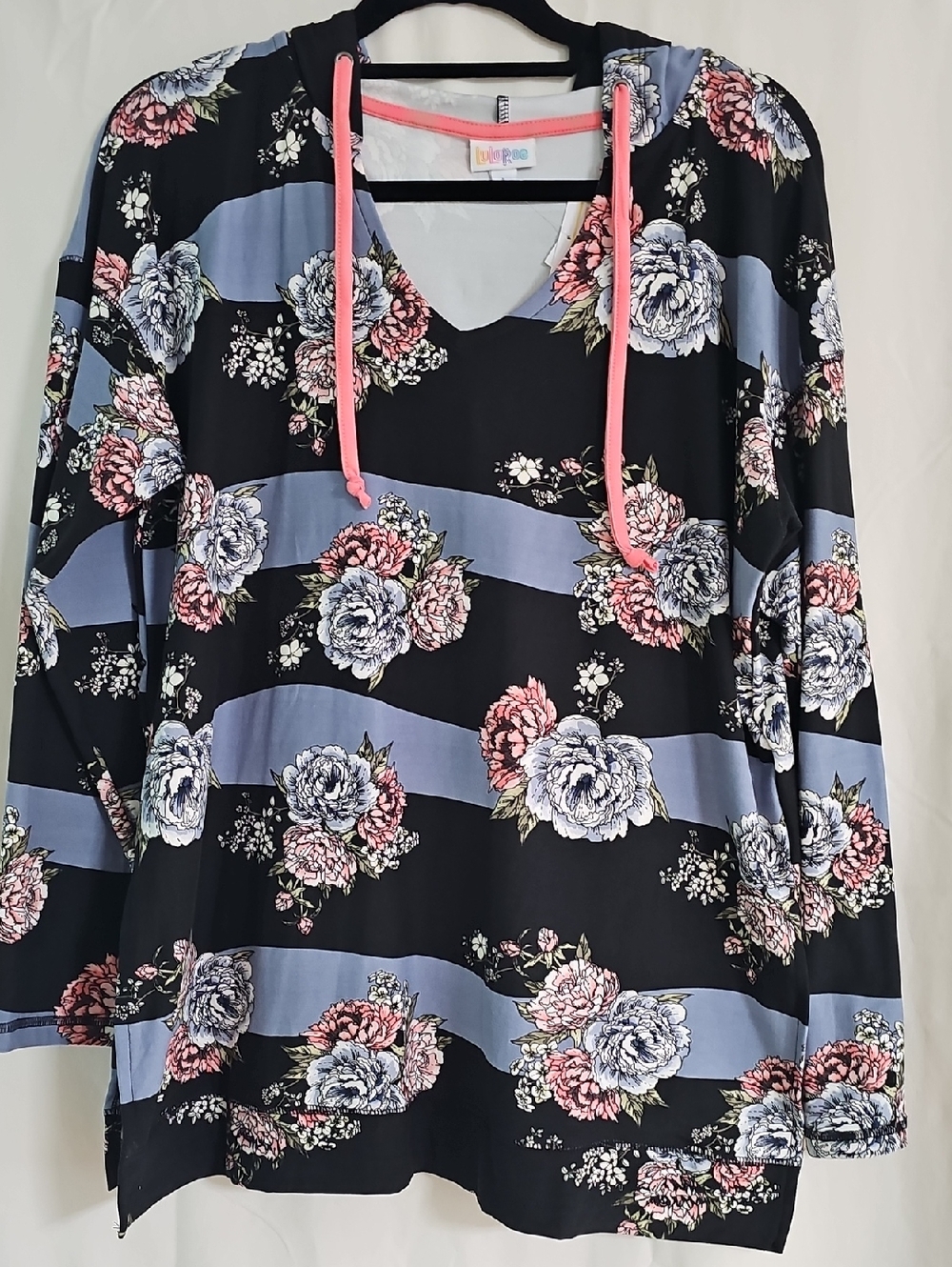 LuLaRoe Eliza  Black Floral Hoodie with Pink Accents